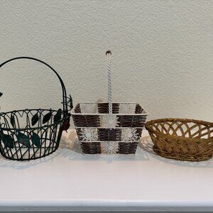 Vintage Green Wire Basket with Leaf & Rose Accents